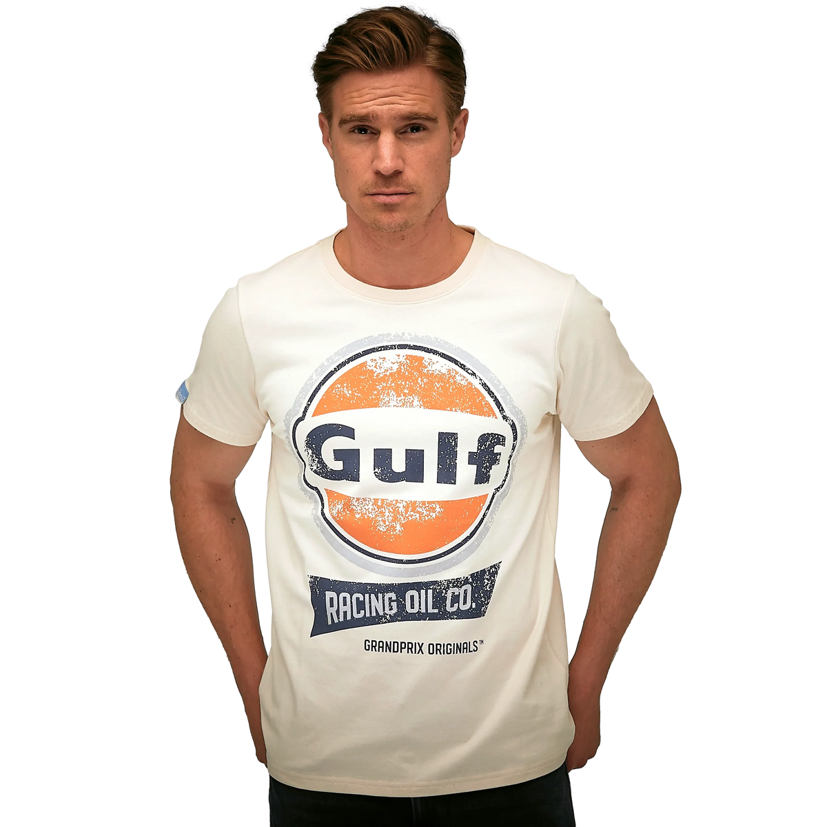 GrandPrix Originals Men's Gulf Vintage Racing Oil T-Shirt - Gulf Blue/Cream