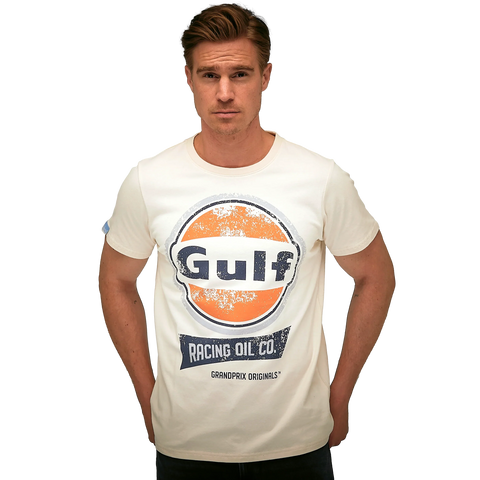 GrandPrix Originals Men's Gulf Vintage Racing Oil T-Shirt - Gulf Blue/Cream