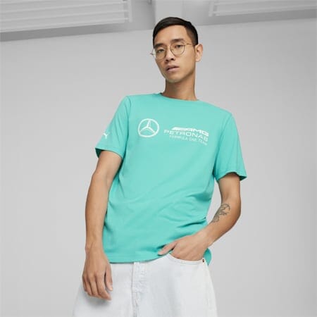 Mercedes Benz AMG Petronas F1 Puma Men's Large Logo T-Shirt - Black/Silver/Green