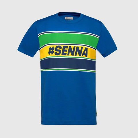 Ayrton Senna F1 Men's #Senna T-Shirt - Blue/Yellow/White