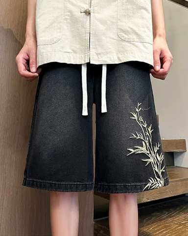Embroidered Denim Shorts