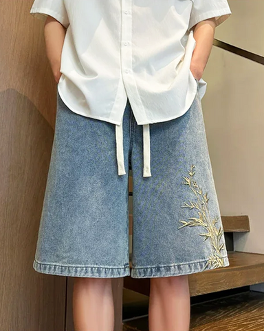 Embroidered Denim Shorts