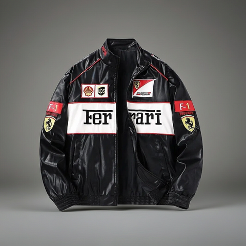 Ferrari F1 Leather Jacket [Black & White]